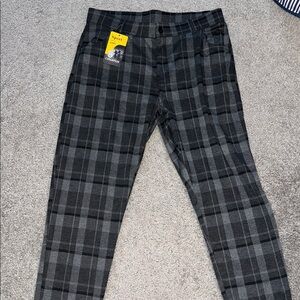 Mens Dress Plaid Pants, Slim Fit, Black, 2X